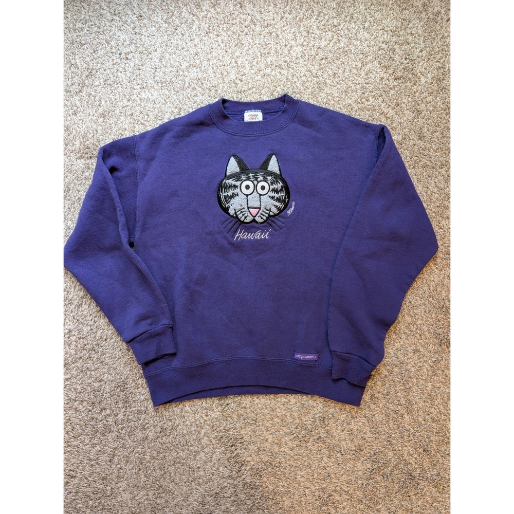 Crazy Shirts B. Kliban Cat Sweatshirt Kids Large Purple Hawaii Vintage 90s USA
